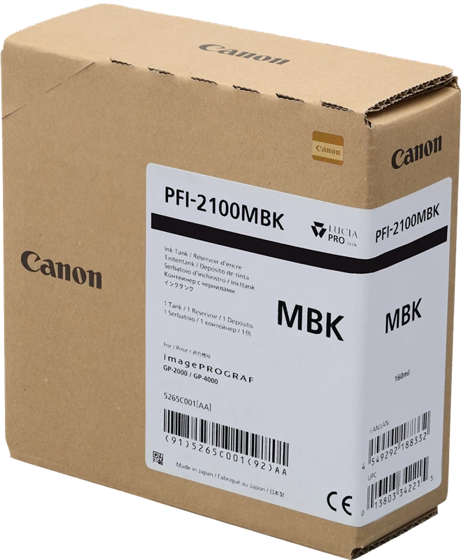 Original Canon PFI-2100mbk / 5265C001 Tinte Matt Schwarz 160ml