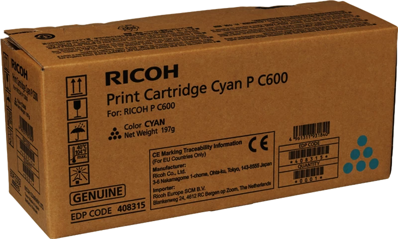 Original Ricoh P C600C / 408315 Toner Cyan bis zu 12000 Seiten