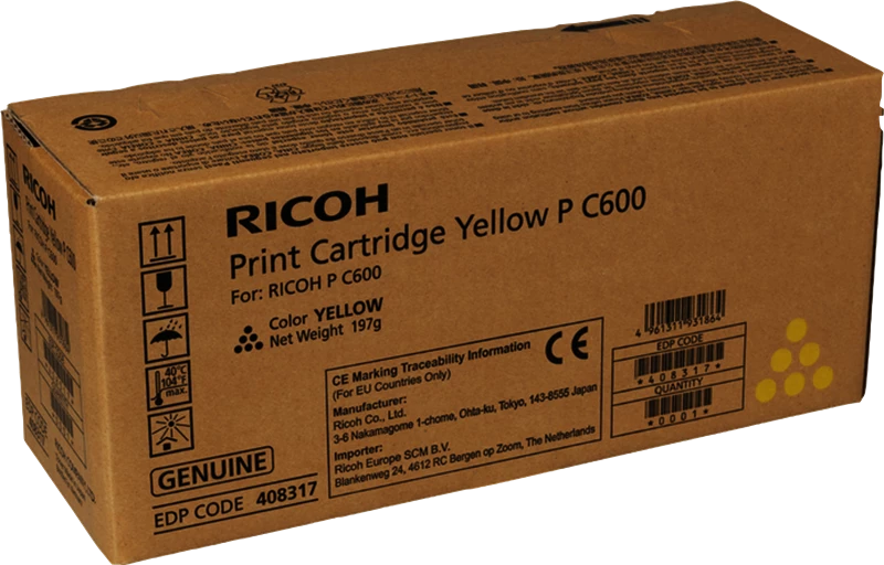 Original Ricoh P C600Y / 408317 Toner Gelb bis zu 12000 Seiten