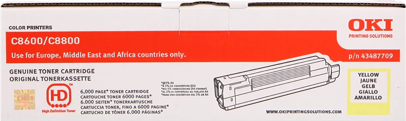 Original OKI 43487709 Toner Gelb bis zu 6000 Seiten