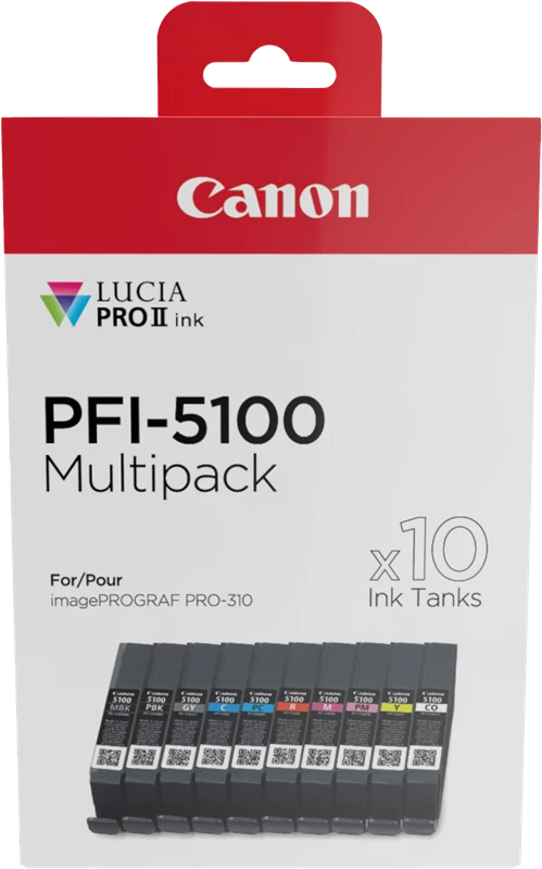 Original Canon PFI-5100 10 Tintentanks / 6951C009 Tinte Schwarz Cyan Magenta Gelb Grau Matt Schwarz Rot 14ml