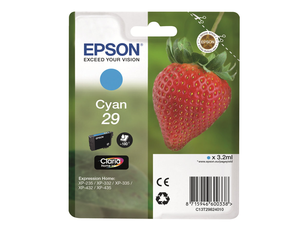 Epson Original 29 / C13T29824010 Tintenpatrone Cyan bis zu 180 Seiten