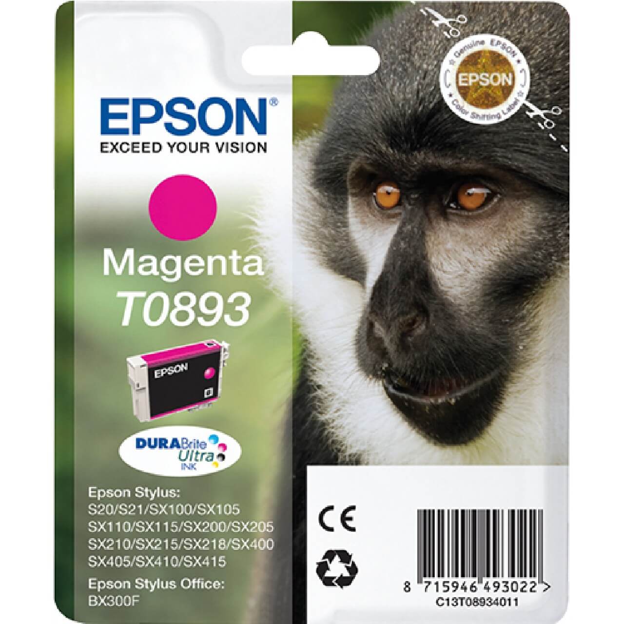 Epson Original T0893 / C13T08934011 Tintenpatrone Magenta bis zu 135 Seiten