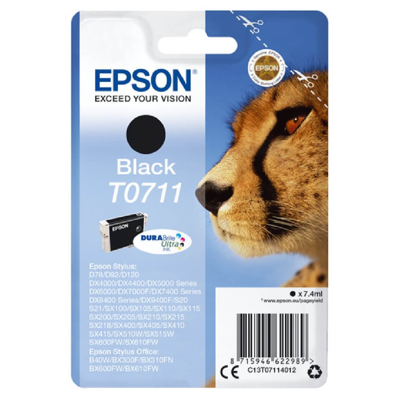 Epson Original T0711 / C13T07114011 Tintenpatrone Schwarz bis zu 245 Seiten