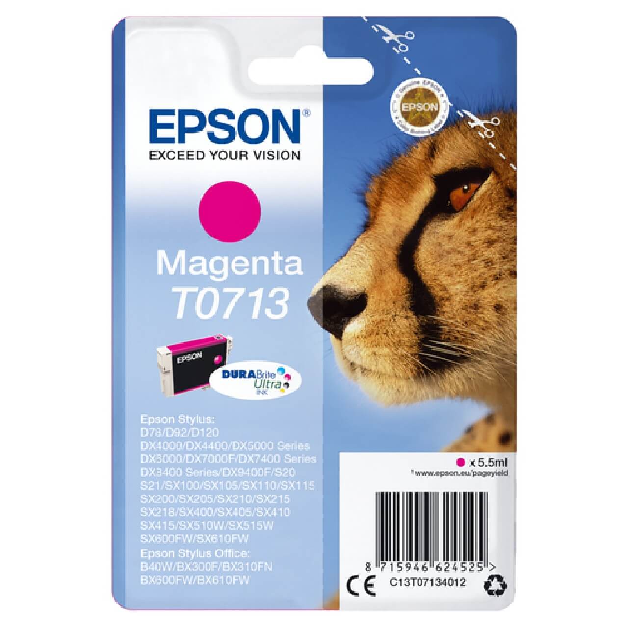 Epson Original T0713 / C13T07134011 Tintenpatrone Magenta bis zu 250 Seiten