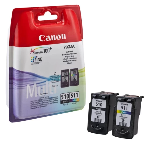 Canon Original PG-510 CL-511 / 2970B010 Tintenpatrone Schwarz Cyan Magenta Gelb Color bis zu 220 Seiten 18ml 2er-Pack