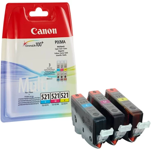 Canon Original CLI-521 / 2934B010 Tintenpatrone Cyan Magenta Gelb bis zu 446 Seiten 9ml Multipack