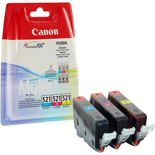 Original Canon CLI-521 / 2934B010 Tinte Cyan Magenta Gelb bis zu 446 Seiten 9ml Multipack