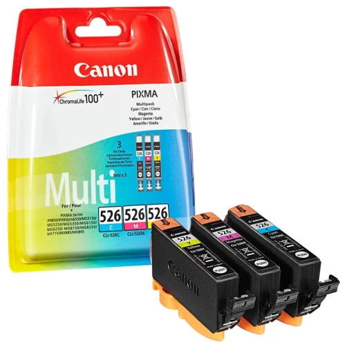 Canon Original CLI-526 / 4541B006 Tintenpatrone Cyan Magenta Gelb bis zu 450 Seiten 9ml 3er-Pack