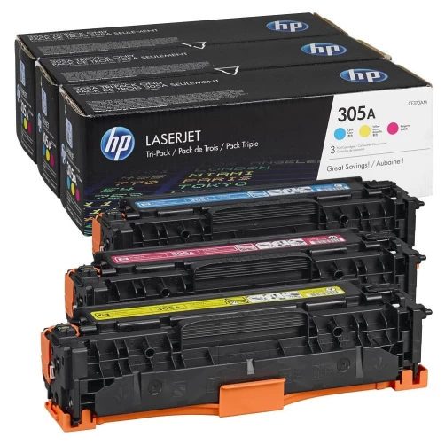 HP Original 305A / CF370AM Tonerkartusche Cyan Magenta Gelb bis zu 2600 Seiten 3er-Pack