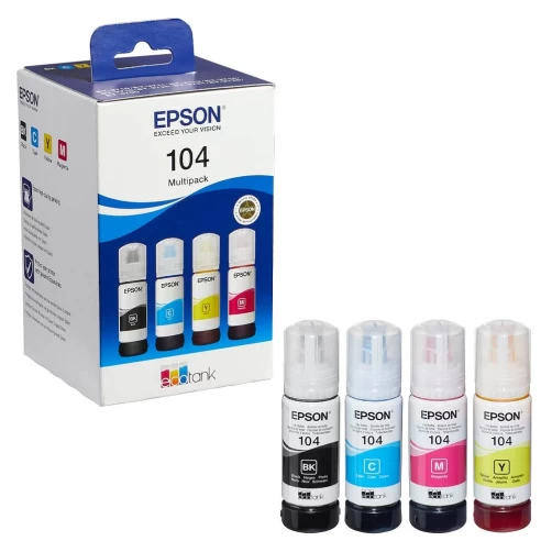 Original Epson 104 / C13T00P640 Tinte Schwarz Cyan Magenta Gelb 260ml 4er-Pack