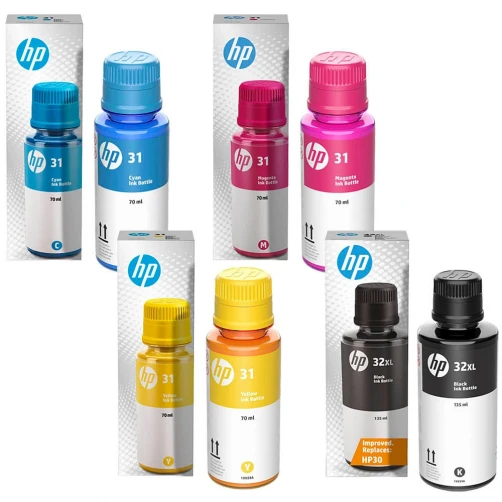 HP Original 32 31 Tintenflasche Gelb Transparent bis zu 8000 Seiten 4er-Pack