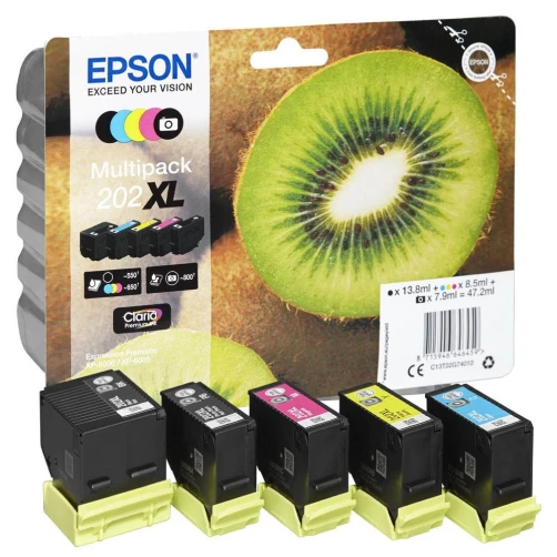 Epson Original 202XL / C13T02G74010 Tintenpatrone Schwarz Cyan Magenta Gelb Foto Schwarz 47ml 4er-Pack