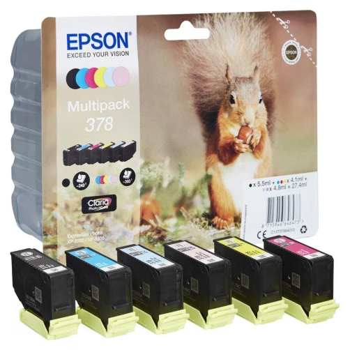 Original Epson 378 / C13T37884010 Tinte Schwarz Cyan Magenta Gelb Cyan (Hell) Magenta (Hell) 27ml 6er-Pack