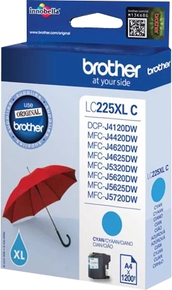 Original Brother LC-225XLC Tinte Cyan bis zu 1200 Seiten 12ml