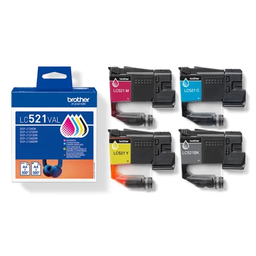 Original Brother LC521VAL / LC521VAL Tinte Schwarz Cyan Magenta Gelb bis zu 500 Seiten