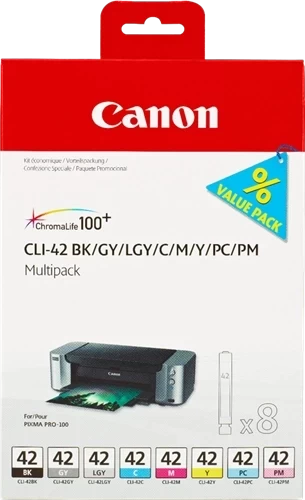 Original Canon CLI-42 Tinte Schwarz Cyan Magenta Gelb Grau Cyan (Hell) Magenta (Hell) Grau (Hell) 104ml Multipack