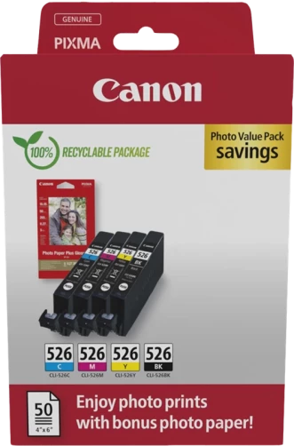 Original Canon CLI-526 Tinte Schwarz Cyan Magenta Gelb bis zu 660 Seiten