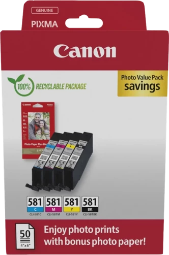 Original Canon CLI-581 Tinte Schwarz Cyan Magenta Gelb bis zu 1503 Seiten