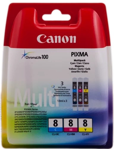 Canon Original CLI-8 / 0621B029 Tintenpatrone Cyan Magenta Gelb bis zu 400 Seiten 39ml Multipack