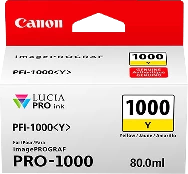 Original Canon PFI-1000Y / 0549C001 Tinte Gelb bis zu 3365 Seiten 80ml