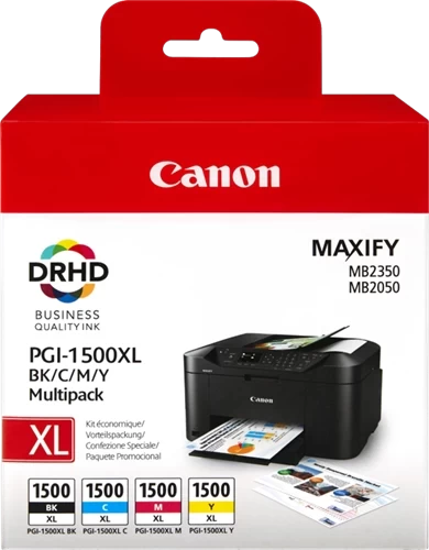 Canon Original PGI-1500XLCMYBK / 9182B004 Tintenpatrone Schwarz Cyan Magenta Gelb bis zu 1200 Seiten 71ml Multipack