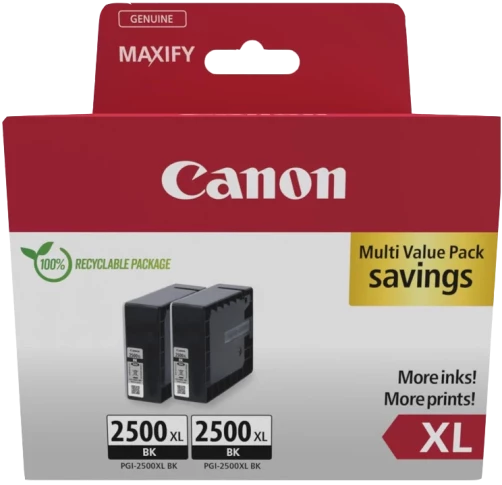 Canon Original PGI-2500BK XL / 9254B011 Tintenpatrone Schwarz bis zu 2500 Seiten Multipack