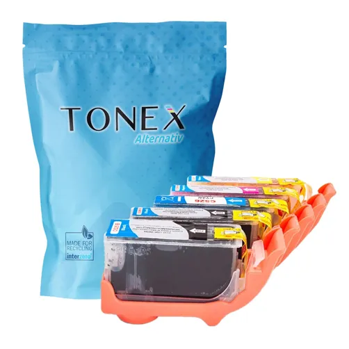 TONEX alternativ für Canon PGI-525 CLI-526 Tinte Schwarz Cyan Magenta Gelb 65ml Multipack