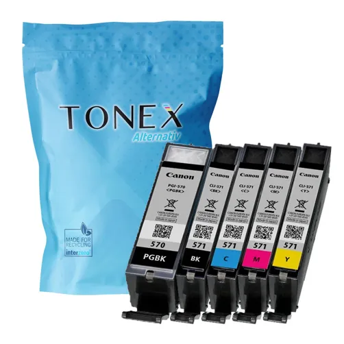 TONEREXPERT Premium Kompatibel für Canon PGI-570 + CLI-571 Tintenpatrone Schwarz Cyan Magenta Gelb 76ml 5er-Pack