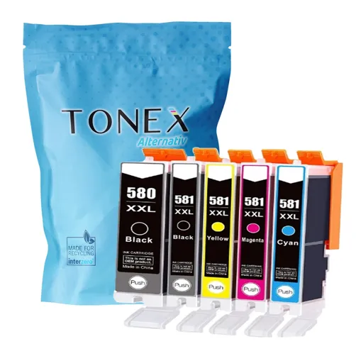 TONEREXPERT Premium Kompatibel für Canon PGI-580XXL + CLI-581XXL Tintenpatrone Schwarz Cyan Magenta Gelb Foto Schwarz 73ml 5er-Pack