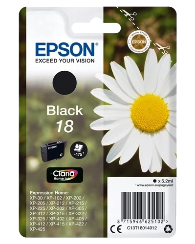 Epson Original 18 / C13T18014012 Tintenpatrone Schwarz bis zu 175 Seiten
