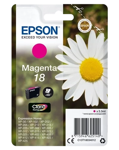 Epson Original 18 / C13T18034012 Tintenpatrone Magenta bis zu 180 Seiten