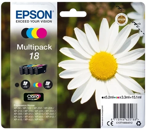 Epson Original 18 / C13T18064012 Tintenpatrone Schwarz Cyan Magenta Gelb Multipack