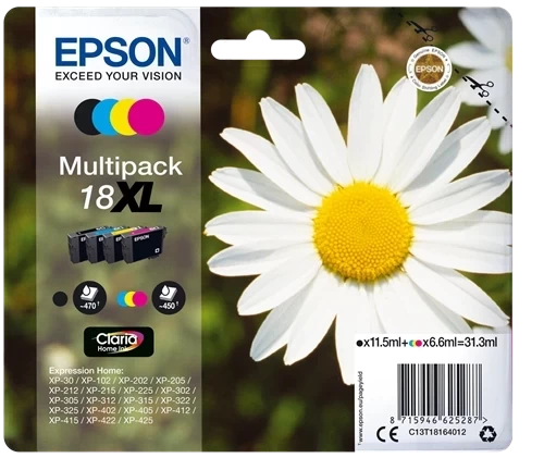 Epson Original 18XL / C13T18164012 Tintenpatrone Schwarz Cyan Magenta Gelb Multipack