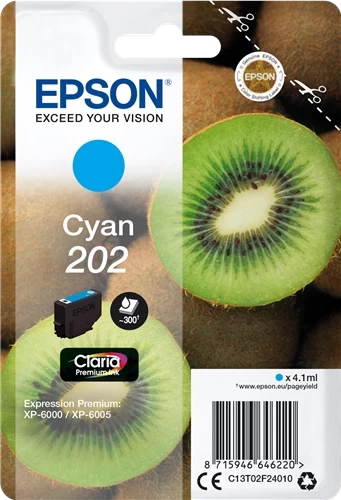 Epson Original 202 / C13T02F24010 Tintenpatrone Cyan bis zu 300 Seiten 4ml