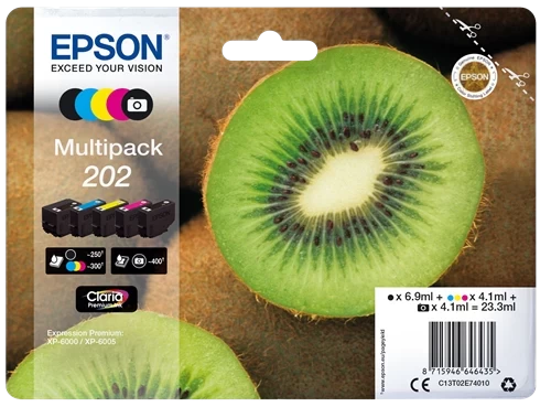 Epson Original 202 / C13T02E74010 Tintenpatrone Schwarz Cyan Magenta Gelb Foto Schwarz 23ml Multipack