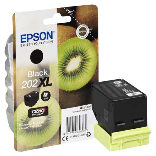 Original Epson 202XL / C13T02G14010 Tinte Schwarz bis zu 550 Seiten 14ml