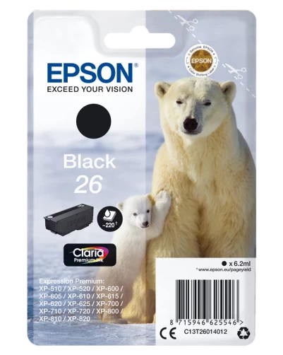 Original Epson C13T26014012 / 26 Tinte Schwarz bis zu 220 Seiten