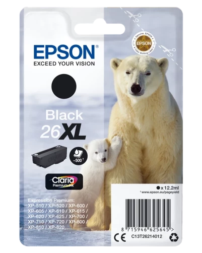 Original Epson C13T26214012 / 26 XL Tinte Schwarz bis zu 500 Seiten