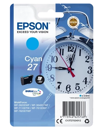 Original Epson C13T27024012 / 27 Tinte Cyan bis zu 300 Seiten