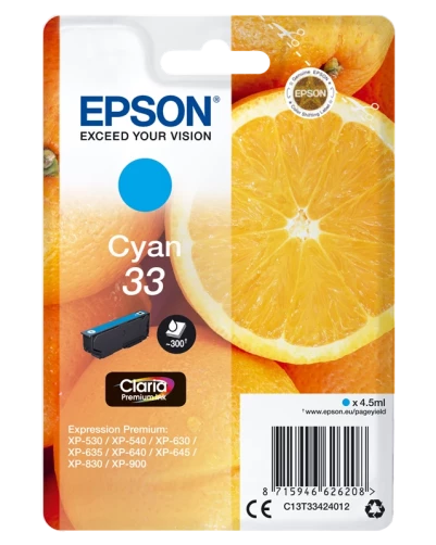 Original Epson C13T33424012 / 33 Tinte Cyan bis zu 300 Seiten