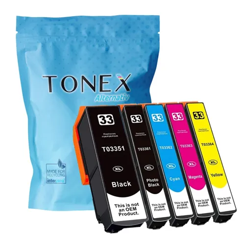 TONEREXPERT Premium Kompatibel für Epson 33XL Tintenpatrone Schwarz Cyan Magenta Gelb Foto Schwarz 78ml 5er-Pack