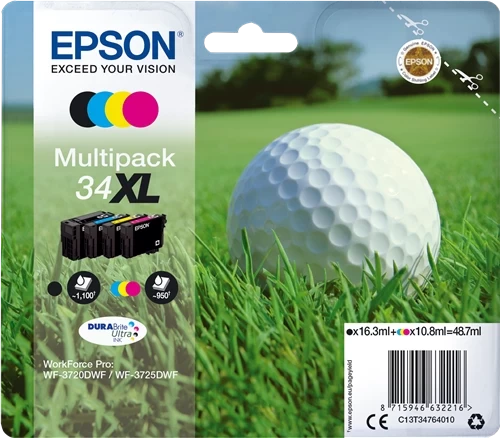 Epson Original 34XL / C13T34764010 Tintenpatrone Schwarz Cyan Magenta Gelb 49ml Multipack