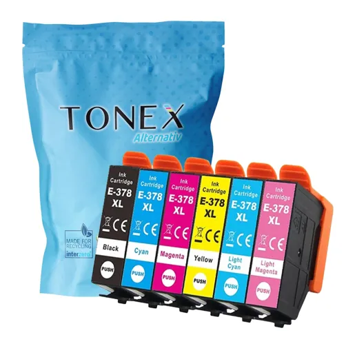 TONEREXPERT Premium Kompatibel für Epson 378XL / C13T37984010 Tintenpatrone Schwarz Cyan Magenta Gelb Cyan (Hell) Magenta (Hell) 78ml 6er-Pack