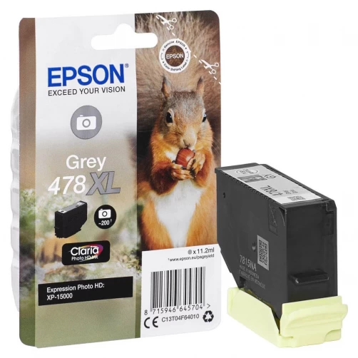 Epson Original 478XL / C13T04F64010 Tintenpatrone Grau bis zu 200 Seiten 11ml