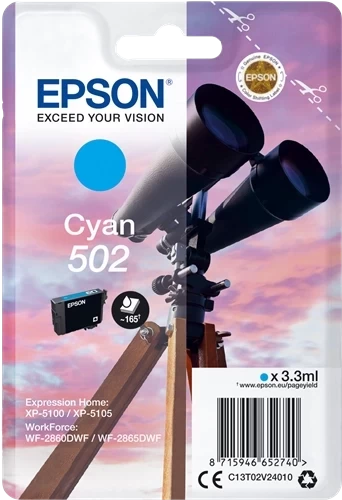 Epson Original 502 / C13T02V24010 Tintenpatrone Cyan bis zu 160 Seiten