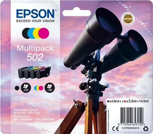 Epson Original 502 / C13T02V64010 Tintenpatrone Schwarz Cyan Magenta Gelb Multipack