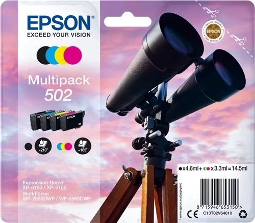 Original Epson 502 / C13T02V64010 Tinte Schwarz Cyan Magenta Gelb Multipack