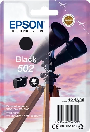 Epson Original 502 / C13T02V14010 Tintenpatrone Schwarz bis zu 210 Seiten