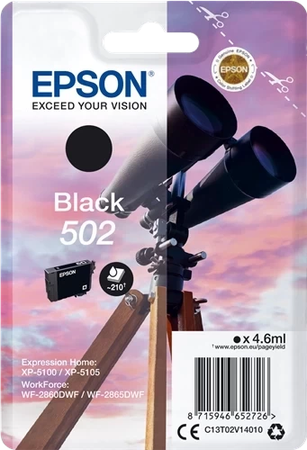Original Epson 502 / C13T02V14010 Tinte Schwarz bis zu 210 Seiten